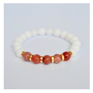 Sunstone White Jade Gemstone Beaded Bracelet